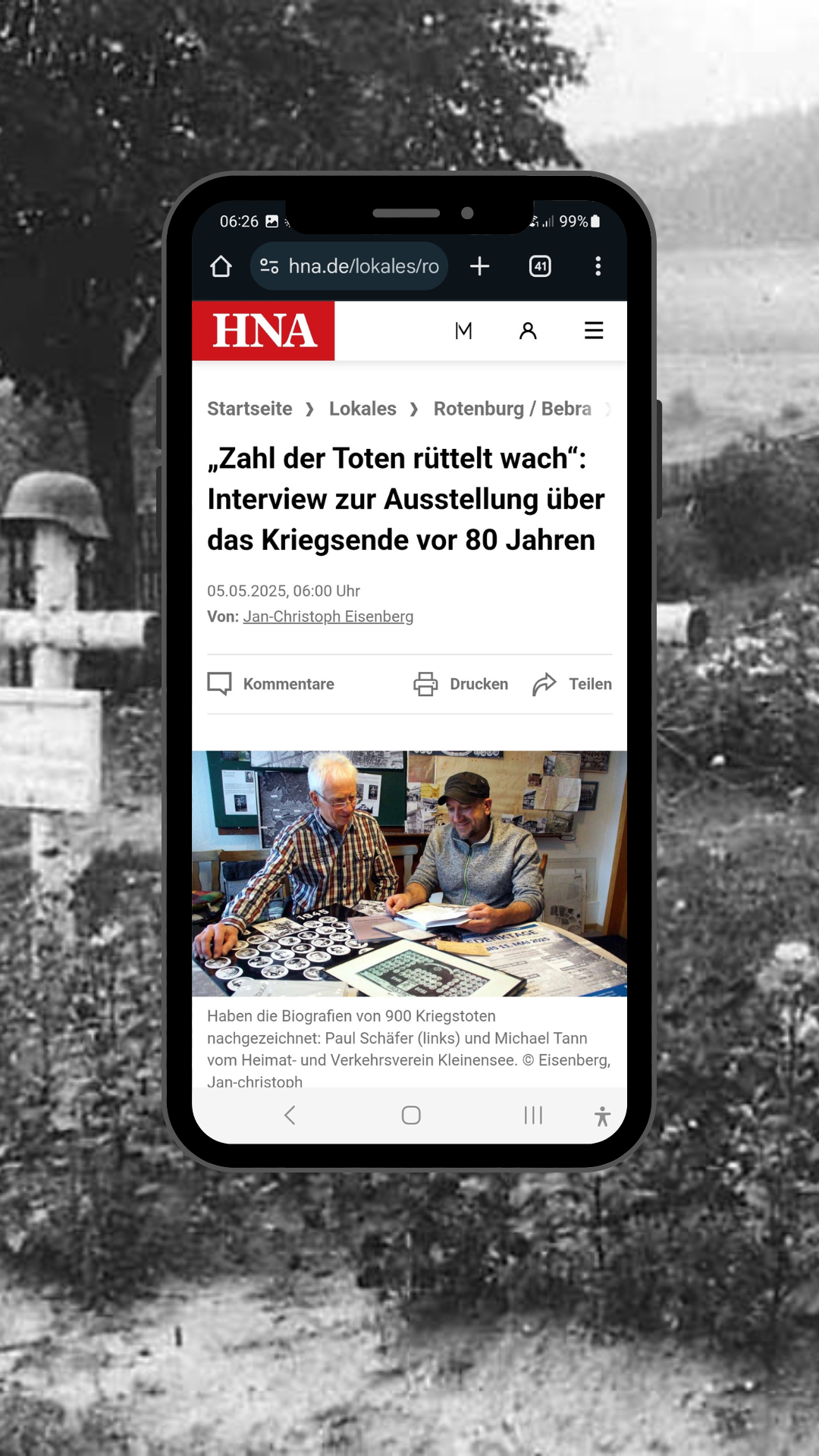 Pressebericht HNA 80 Jahre Kriegsende Gedenktage in Kleinensee